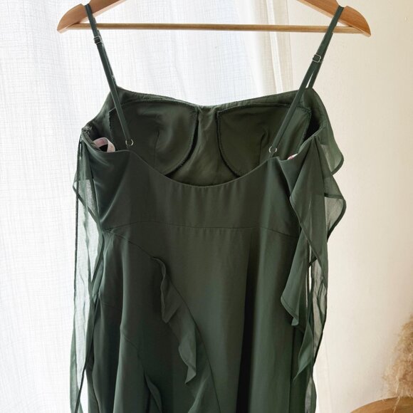 Brand New Barbie x Azazie Chiffon Ruffle Column Dress with Leg Slit Eucalyptus - Picture 7 of 8